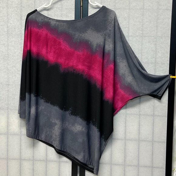 Clara Sun Woo Ombre ¾ Dolman Sleeve Boat Neck Asymmetrical Top Pink Grey Black M - Picture 2 of 11